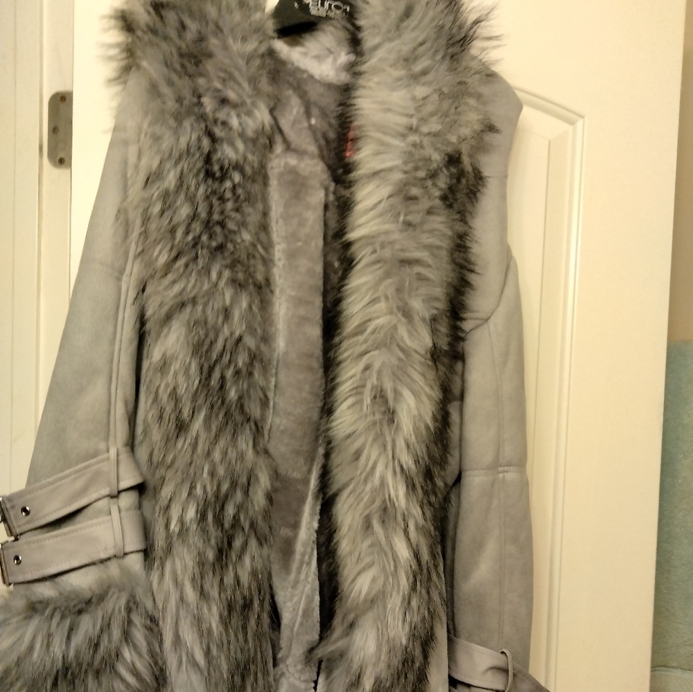Women's Gray Plush Winter Coat